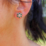 Ellibelle Jewellery Vintage Emerald & Diamond White Gold Daisy Cluster Earrings
