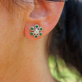 Ellibelle Jewellery Vintage Emerald & Diamond White Gold Daisy Cluster Earrings