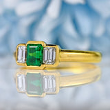 Ellibelle Jewellery Vintage Emerald & Emerald-Cut Diamond 18ct Gold Three-Stone Engagement Ring