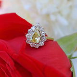 Ellibelle Jewellery Vintage Fancy Yellow Diamond 18ct Gold Pear Cluster Engagement Ring (0.85ct)