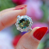 Ellibelle Jewellery Vintage Green Sapphire & Diamond 18ct White Gold Cluster Ring (2.95cts)