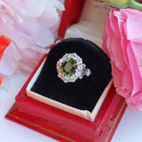 Ellibelle Jewellery Vintage Green Sapphire & Diamond 18ct White Gold Cluster Ring (2.95cts)
