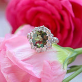 Ellibelle Jewellery Vintage Green Sapphire & Diamond 18ct White Gold Cluster Ring (2.95cts)