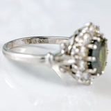 Ellibelle Jewellery Vintage Green Sapphire & Diamond 18ct White Gold Cluster Ring (2.95cts)