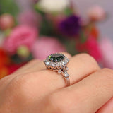 Ellibelle Jewellery Vintage Green Sapphire & Diamond 18ct White Gold Cluster Ring (2.95cts)