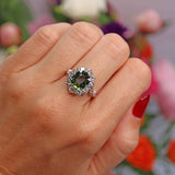 Ellibelle Jewellery Vintage Green Sapphire & Diamond 18ct White Gold Cluster Ring (2.95cts)