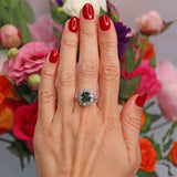 Ellibelle Jewellery Vintage Green Sapphire & Diamond 18ct White Gold Cluster Ring (2.95cts)