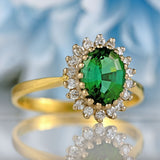 Ellibelle Jewellery Vintage Green Tourmaline & Diamond 18ct Gold Cluster Ring by Cropp and Farr