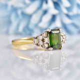 Ellibelle Jewellery Vintage Green Tourmaline & Diamond 18ct Gold Ring