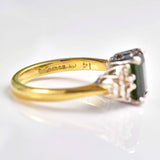 Ellibelle Jewellery Vintage Green Tourmaline & Diamond 18ct Gold Ring
