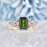 Ellibelle Jewellery Vintage Green Tourmaline & Diamond 18ct Gold Ring