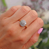 Ellibelle Jewellery Vintage Mid 20th-Century Diamond 18ct Gold Halo Cluster Ring