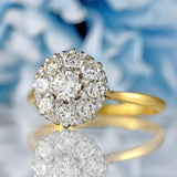Ellibelle Jewellery Vintage Mid 20th-Century Diamond 18ct Gold Halo Cluster Ring