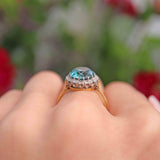 Ellibelle Jewellery Vintage Mid-Century Blue Zircon & Diamond 18ct Gold Cluster Ring