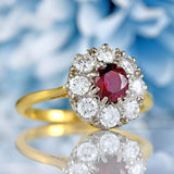 Ellibelle Jewellery Vintage Mid-Century Ruby & Diamond 18ct Gold Cluster Engagement Ring