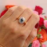 Ellibelle Jewellery Vintage Millennium Sapphire & Diamond 18ct Gold Cluster Engagement Ring
