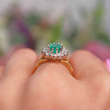 Ellibelle Jewellery Vintage Natural Emerald & Diamond 18ct Gold Cluster Engagement Ring (1.10cts)