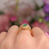 Ellibelle Jewellery Vintage Natural Emerald & Diamond 18ct Gold Cluster Ring (0.85ct)