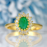Ellibelle Jewellery Vintage Natural Emerald & Diamond 18ct Gold Cluster Ring (0.85ct)