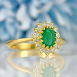 Ellibelle Jewellery Vintage Natural Emerald & Diamond 18ct Gold Cluster Ring (0.85ct)