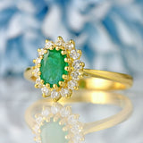 Ellibelle Jewellery Vintage Natural Emerald & Diamond 18ct Gold Cluster Ring (0.85ct)
