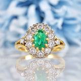 Ellibelle Jewellery Vintage Natural Emerald & Diamond 18ct Gold Cluster Ring