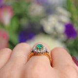 Ellibelle Jewellery Vintage Natural Emerald & Diamond 18ct Gold Cluster Ring