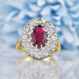 Ellibelle Jewellery Vintage Natural Ruby & Diamond 18ct Gold Cluster Ring