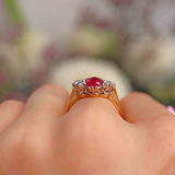 Ellibelle Jewellery Vintage Natural Ruby & Diamond 18ct Gold Three-Stone Engagement Ring (1.70cts)