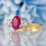 Ellibelle Jewellery Vintage Natural Ruby & Diamond 18ct Gold Three-Stone Engagement Ring (1.70cts)