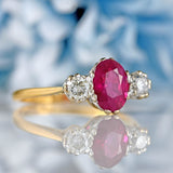 Ellibelle Jewellery Vintage Natural Ruby & Diamond 18ct Gold Three-Stone Engagement Ring (1.70cts)
