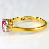 Ellibelle Jewellery Vintage Natural Ruby & Diamond 18ct Gold Three-Stone Engagement Ring