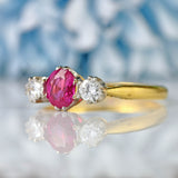 Ellibelle Jewellery Vintage Natural Ruby & Diamond 18ct Gold Three-Stone Engagement Ring