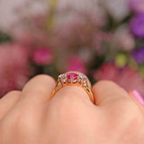 Ellibelle Jewellery Vintage Natural Ruby & Diamond 18ct Gold Three-Stone Engagement Ring