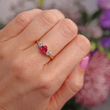 Ellibelle Jewellery Vintage Natural Ruby & Diamond 18ct Gold Three-Stone Engagement Ring
