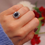 Ellibelle Jewellery Vintage Natural Sapphire & Diamond 18ct Gold Cluster Engagement Ring