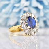 Ellibelle Jewellery Vintage Natural Sapphire & Diamond 18ct Gold Cluster Engagement Ring