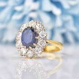 Ellibelle Jewellery Vintage Natural Sapphire & Diamond 18ct Gold Cluster Engagement Ring