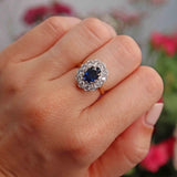 Ellibelle Jewellery Vintage Natural Sapphire & Diamond 18ct Gold Oval Cluster Ring