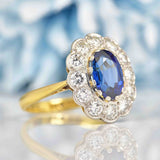 Ellibelle Jewellery Vintage Natural Sapphire & Diamond 18ct Gold Oval Cluster Ring