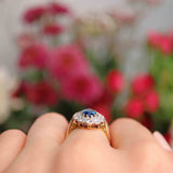 Ellibelle Jewellery Vintage Natural Sapphire & Diamond 18ct Gold Oval Cluster Ring