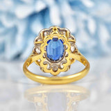 Ellibelle Jewellery Vintage Natural Sapphire & Diamond 18ct Gold Oval Cluster Ring