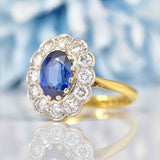 Ellibelle Jewellery Vintage Natural Sapphire & Diamond 18ct Gold Oval Cluster Ring