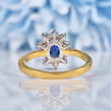 Ellibelle Jewellery Vintage Natural Sapphire & Diamond 18ct Gold Oval Cluster Ring