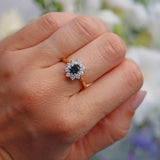 Ellibelle Jewellery Vintage Natural Sapphire & Diamond 18ct Gold Oval Cluster Ring