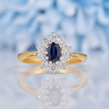 Ellibelle Jewellery Vintage Natural Sapphire & Diamond 18ct Gold Oval Cluster Ring