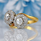 Ellibelle Jewellery Vintage Old-Cut Diamond 18ct Gold Double-Cluster Crossover Ring (1.35cts)