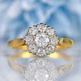 Ellibelle Jewellery Vintage Old-European-Cut Diamond 18ct Gold Platinum Cluster Ring (0.95cts)