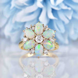 Ellibelle Jewellery Vintage Opal & Diamond 18ct Gold Cluster Ring By Cropp & Farr