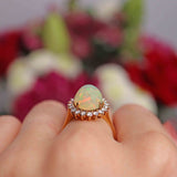 Ellibelle Jewellery Vintage Opal & Diamond 18ct Gold Oval Cluster Ring